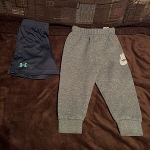 Nike Kids Gray Jogger Pants and Under Armour shorts